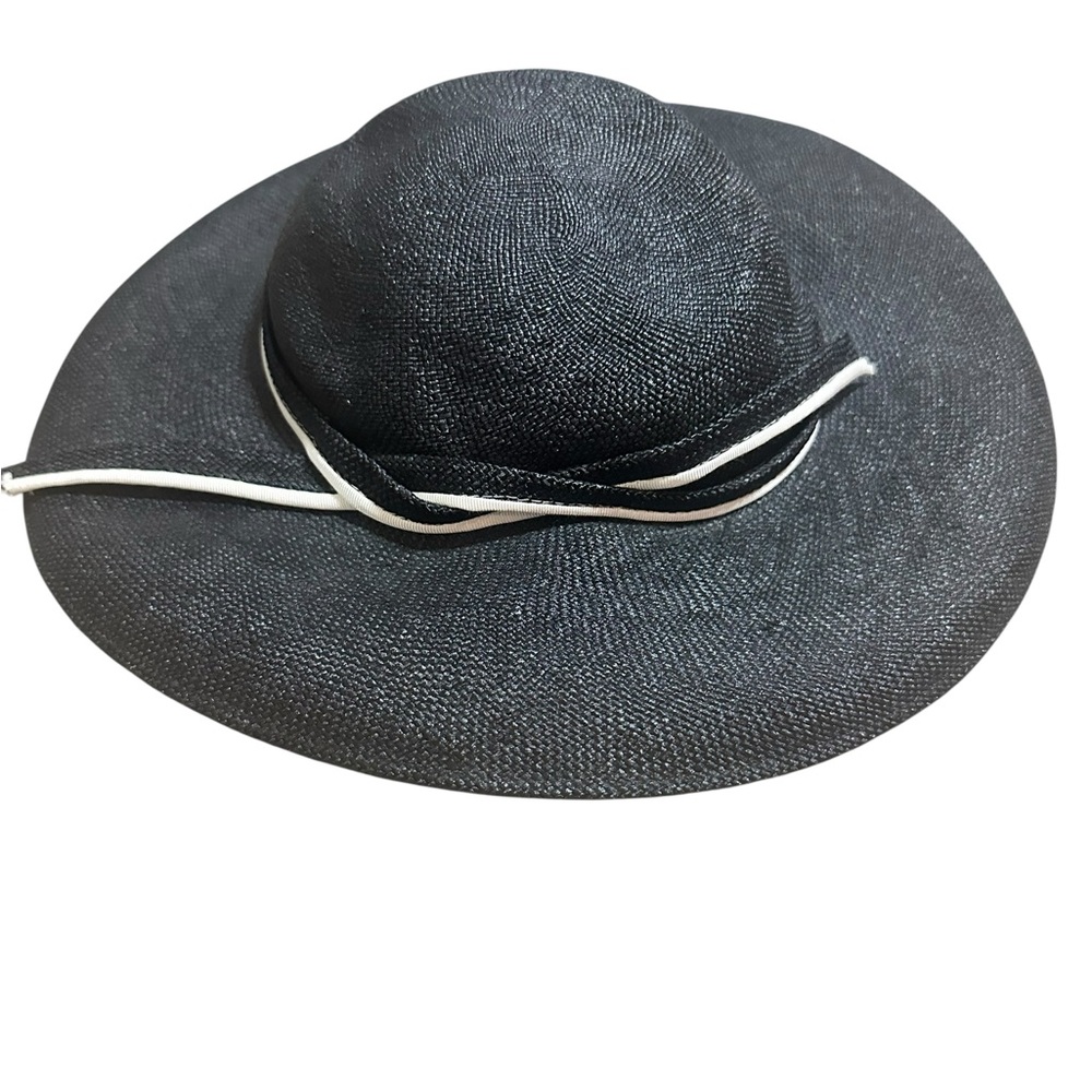 Vtg Ferncroft Straw Hat Black Modern Derby color block Strap One Size